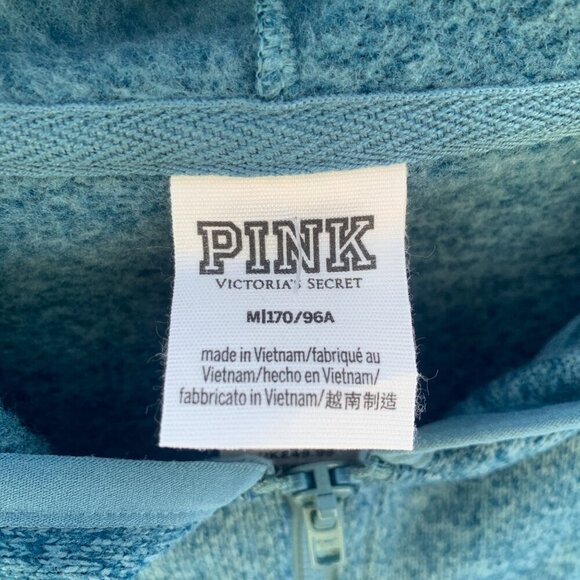 Victoria's Secret Pink Women's Zip-Up Hoodie Green Heather Drawstring Hem M NWT - Picture 2 of 7